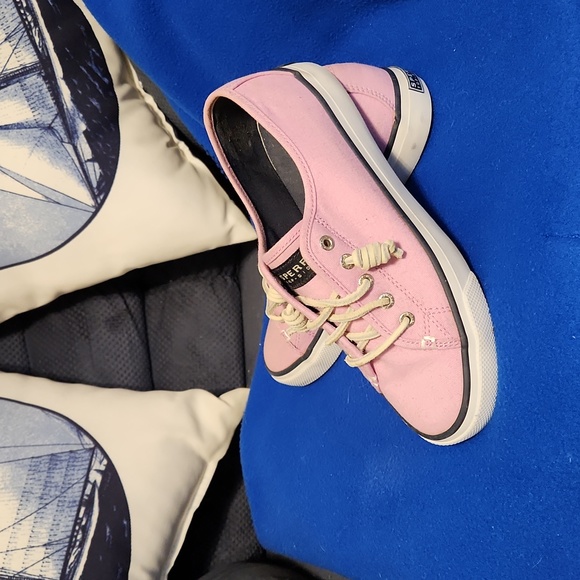 Make Offer! Sperry Topsider slip on boat shoe, pink thick canvas sneaker Size 6 - Picture 2 of 12